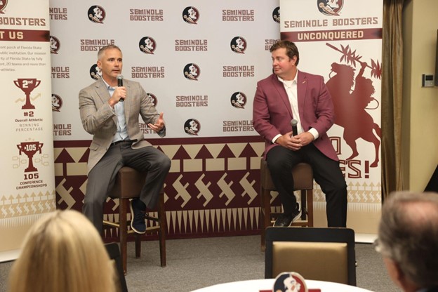  Head Football Coach Mike Norvell speaking at a Seminole Boosters event